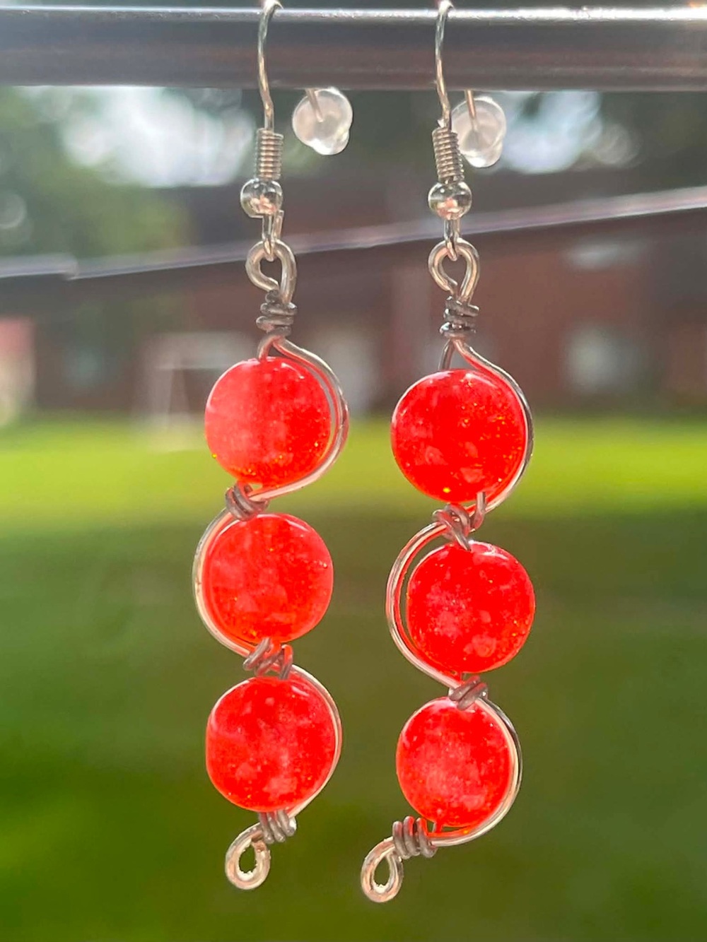 Handmade Red Bead Dangle Earrings - Women Jewelry